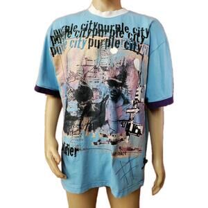 Johnny Blaze Rare Purple City Graphic Blue Vintage T Shirt 90s Hiphop Size XL #C